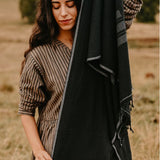 Hand-loomed Cotton Stole - Charcoal