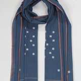 Handwoven Cotton Stole - Indigo Square Motif