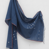 Handwoven Cotton Stole - Indigo Square Motif