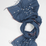 Handwoven Cotton Stole - Indigo Square Motif