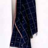 Handwoven Cotton Stole - Indigo Check