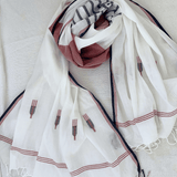 Handwoven Cotton Stole - White Clay Motif