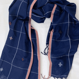 Handwoven Cotton Stole - Indigo Check