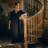 Hana Dress Navy Motifs