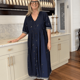 Geetha Dress Navy Motif